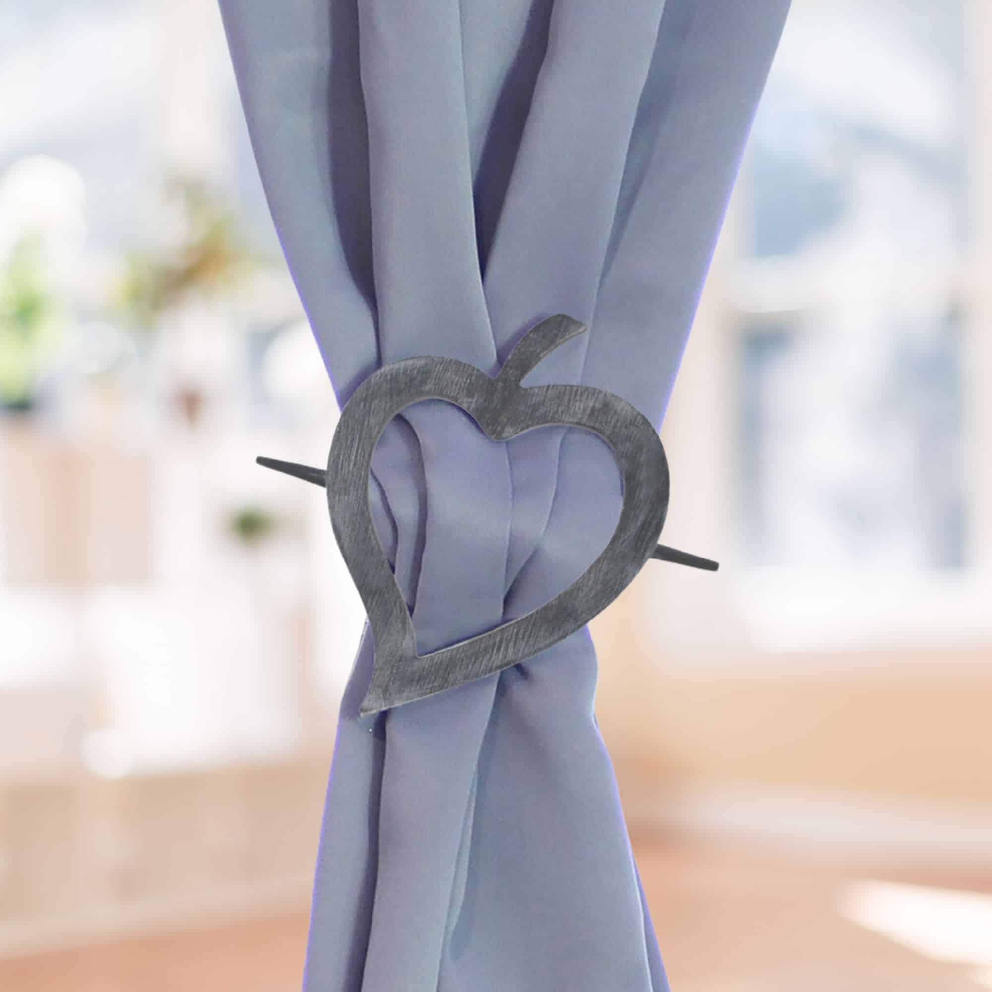 Evideco Set Of 2 Wooden Heart Curtain Tiebacks – Decorative And Functional Design – Gray Home Accessories Tie Backs & Magnets Wood Tie Backs Large Tie Backs For Window Curtains & Drapes