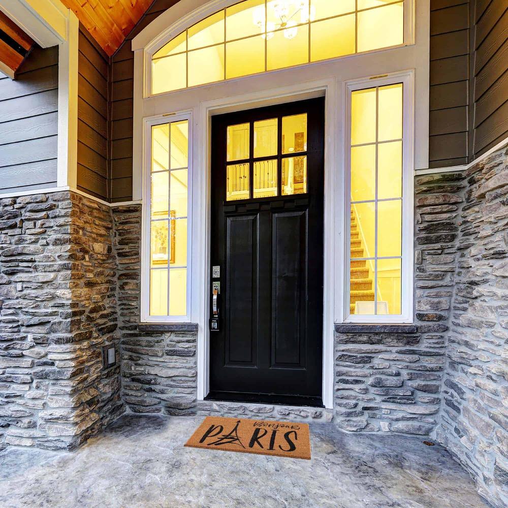 Evideco Sheltered Coconut Door Mat Printed Bonjour Paris 30×18 Natural Home Accessories Door Mats