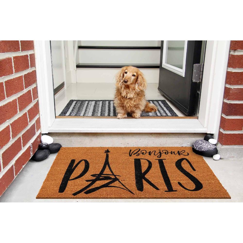 Evideco Sheltered Coconut Door Mat Printed Bonjour Paris 30×18 Natural Home Accessories Door Mats