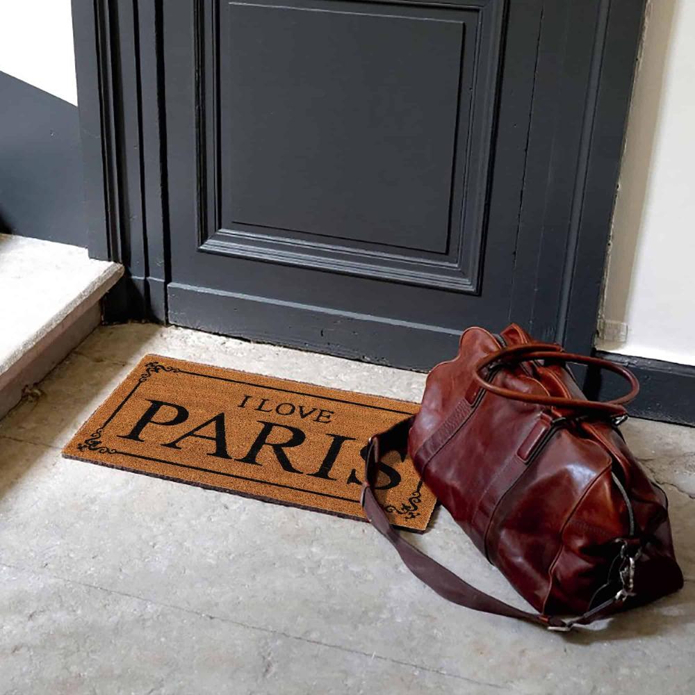 Evideco Sheltered Coconut Door Mat Printed I Love Paris 24×13 Natural Home Accessories Door Mats