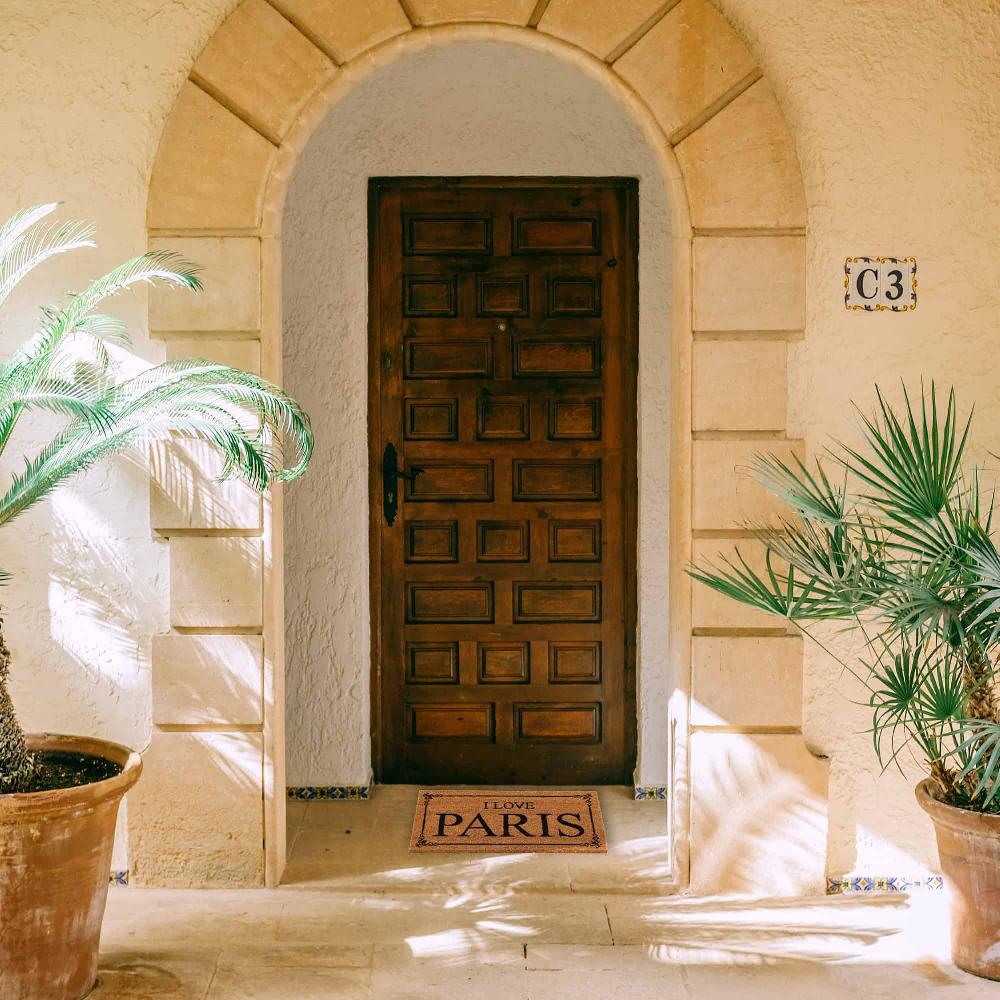 Evideco Sheltered Coconut Door Mat Printed I Love Paris 24×13 Natural Home Accessories Door Mats