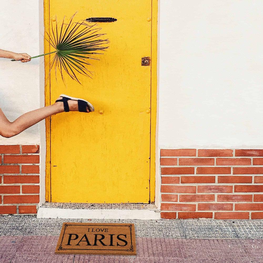 Evideco Sheltered Coconut Door Mat Printed I Love Paris 24×13 Natural Home Accessories Door Mats
