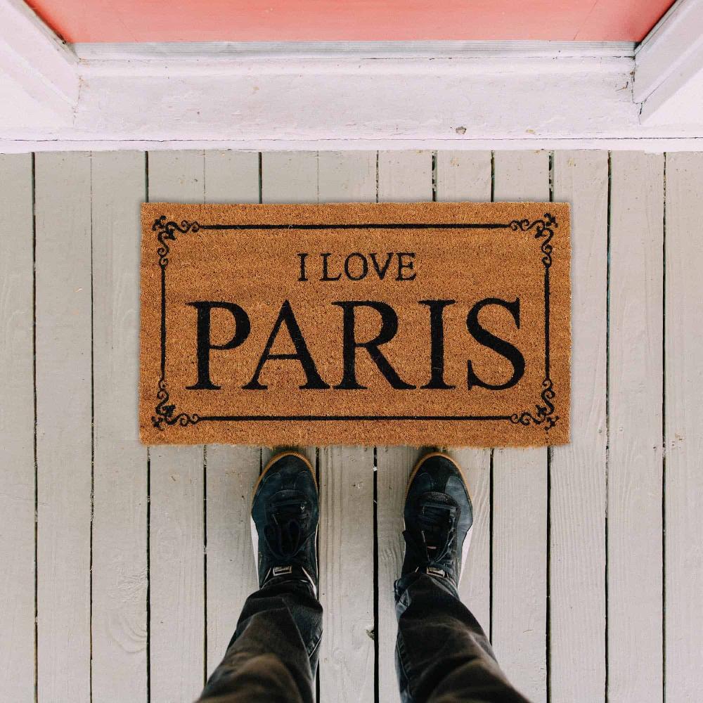 Evideco Sheltered Coconut Door Mat Printed I Love Paris 24×13 Natural Home Accessories Door Mats