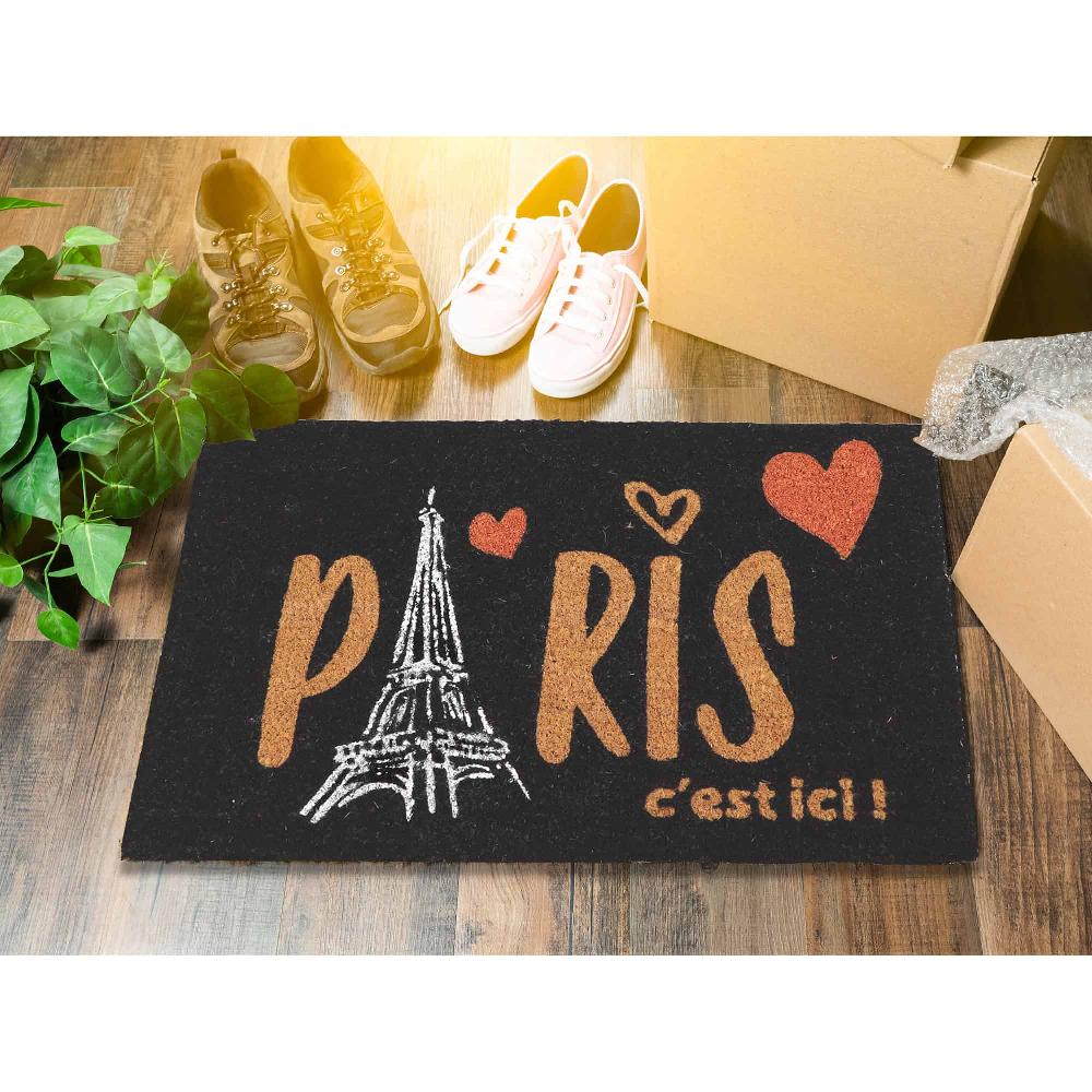 Evideco Sheltered Coconut Door Mat Printed Paris C’est Ici 24×16 Black Home Accessories Door Mats