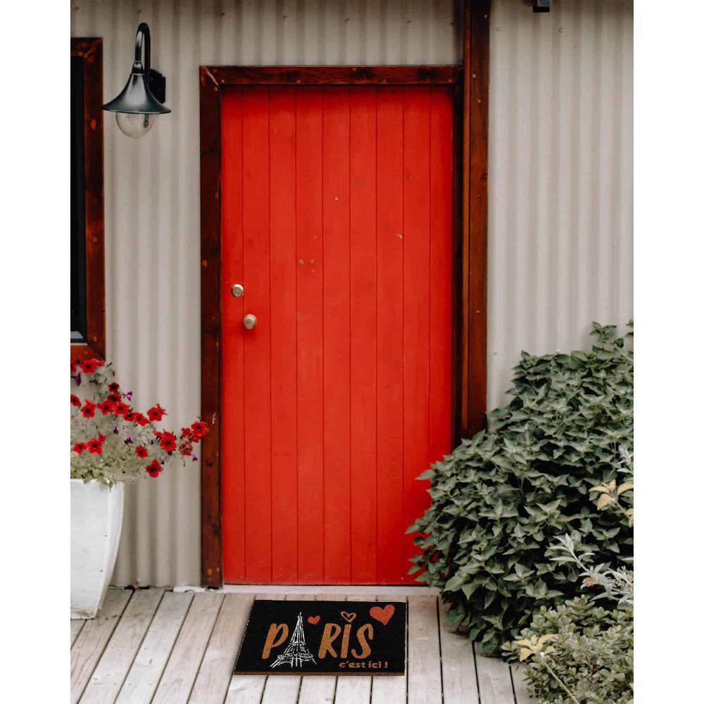 Evideco Sheltered Coconut Door Mat Printed Paris C’est Ici 24×16 Black Home Accessories Door Mats