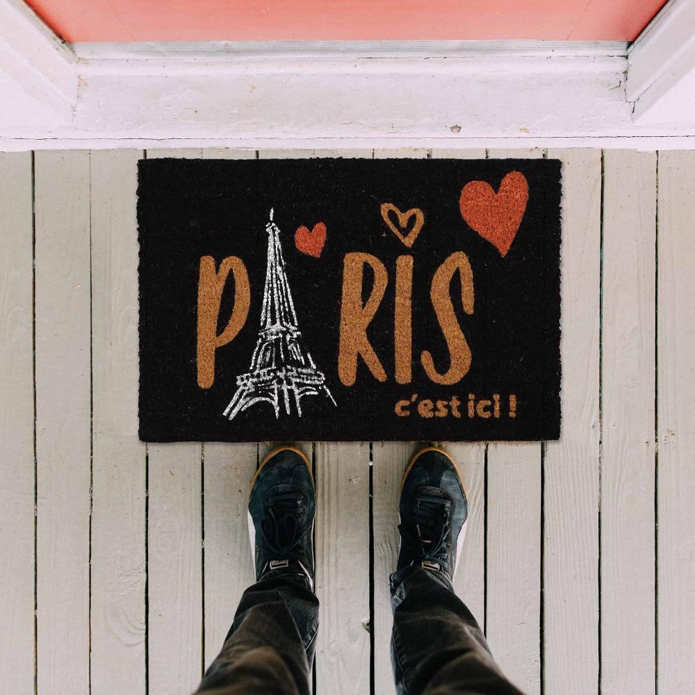 evideco Sheltered Coconut Door Mat Printed Paris C’est Ici 24×16 Black Home Accessories Door Mats
