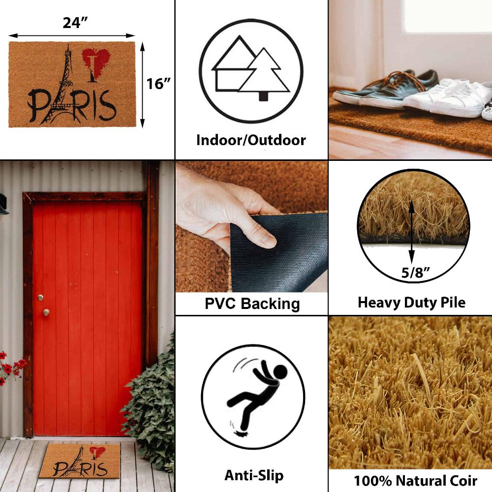 Evideco Sheltered Coconut Door Mat Printed Paris Eiffel 24×16 Natural Home Accessories Door Mats