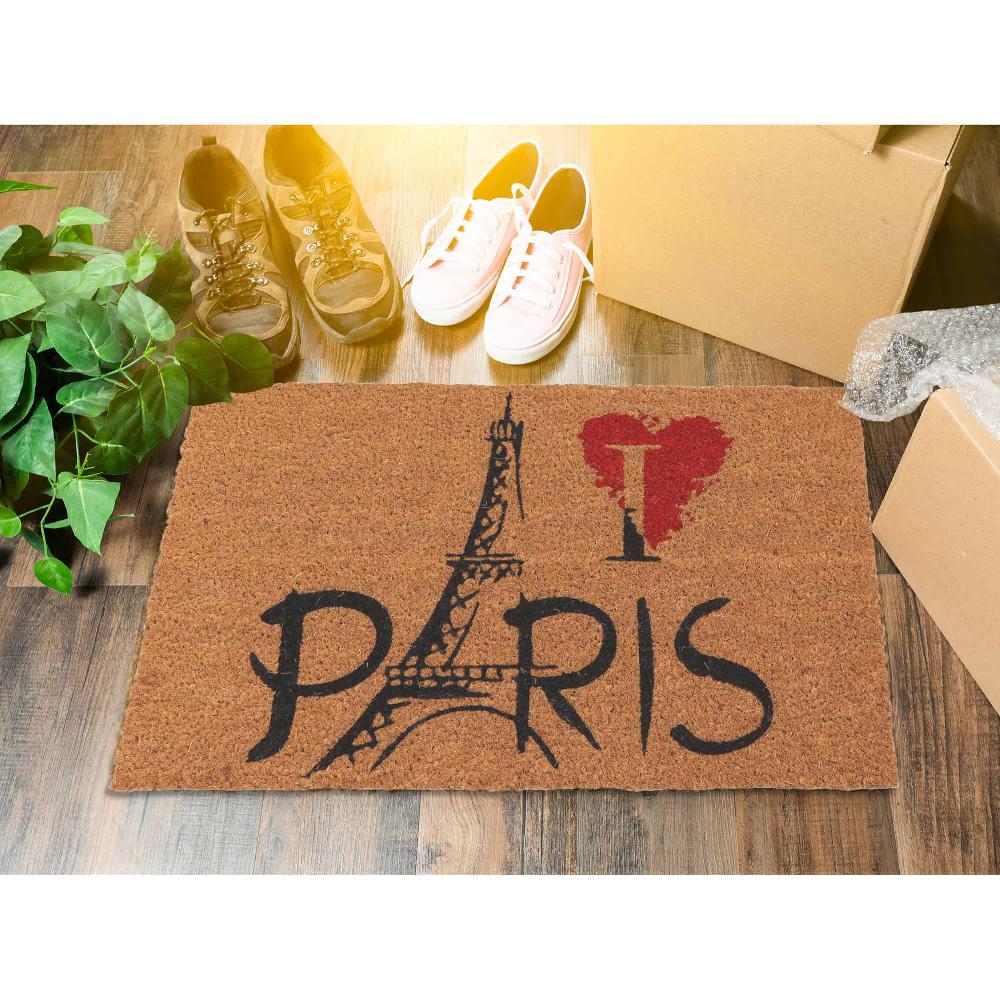Evideco Sheltered Coconut Door Mat Printed Paris Eiffel 24×16 Natural Home Accessories Door Mats
