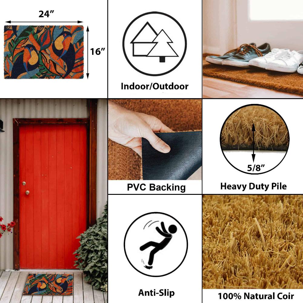 Evideco Sheltered Coconut Door Mat Printed Toucans 24×16 Multicolor Home Accessories Door Mats
