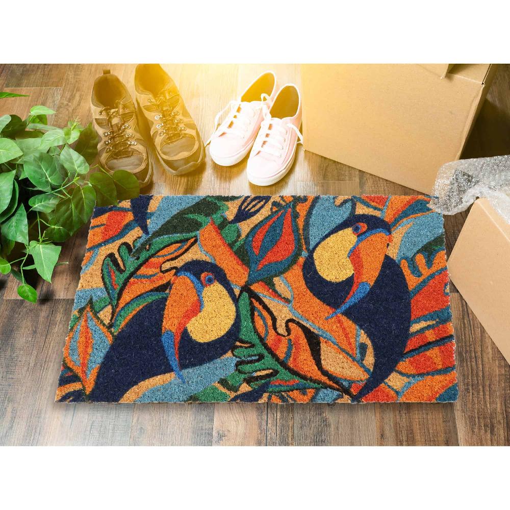 Evideco Sheltered Coconut Door Mat Printed Toucans 24×16 Multicolor Home Accessories Door Mats