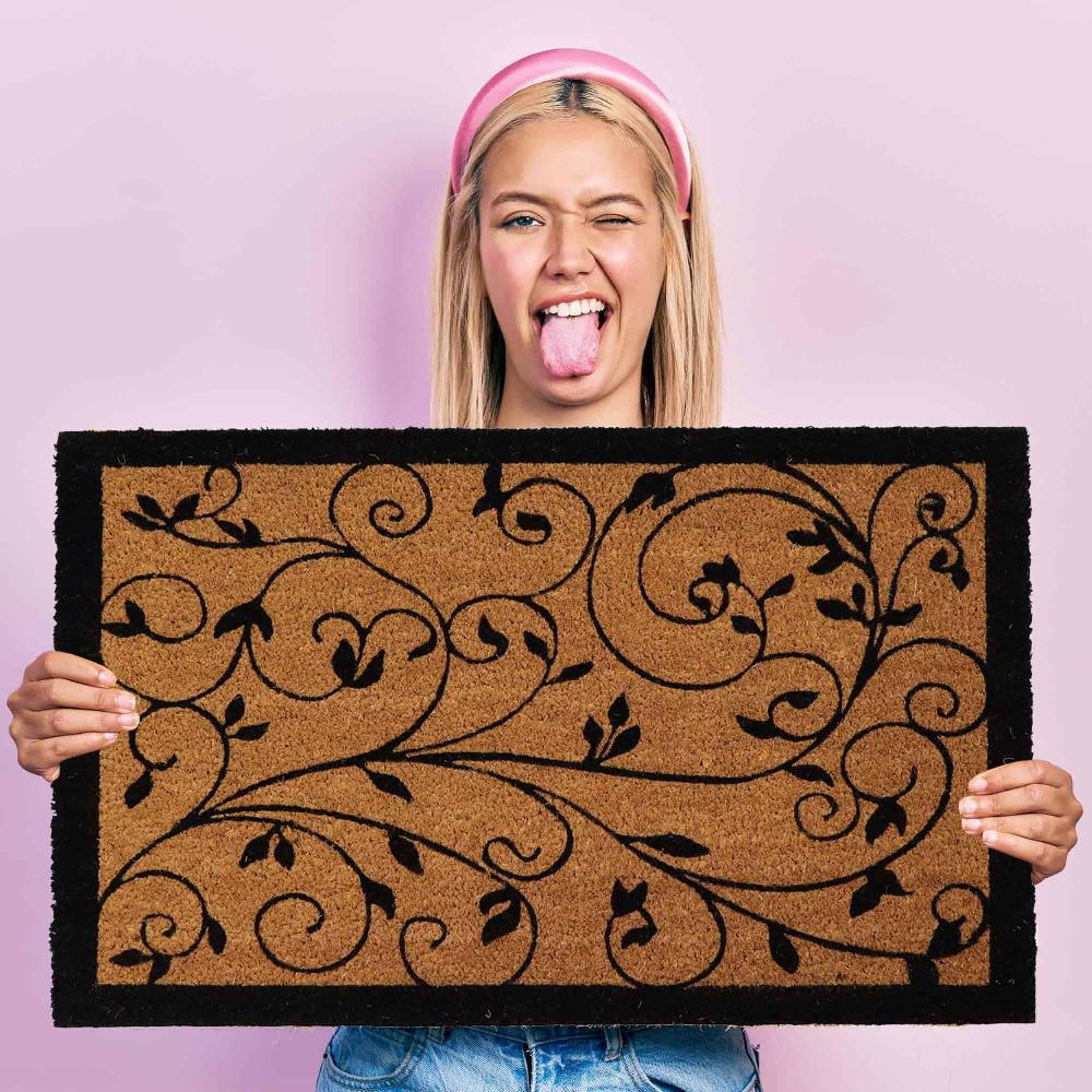 Evideco Sheltered Coir Door Mat Leafy Vine Print 30×18 Inch – Made Of Natural Coconut Fibers – Superior Durability & Effective Dirt Trapping Home Accessories Door Mats