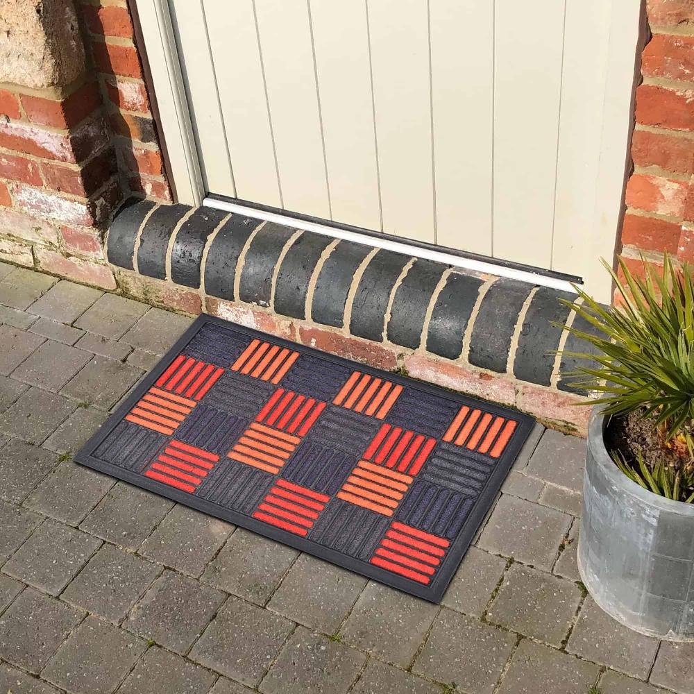 Evideco Sheltered Front Door Mat Caroll Nylon Rubber Checkered Rug 24×16 Orange Home Accessories Door Mats Sheltered Door
