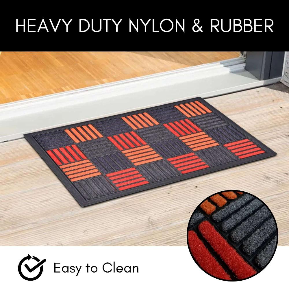 Evideco Sheltered Front Door Mat Caroll Nylon Rubber Checkered Rug 24×16 Orange Home Accessories Door Mats Sheltered Door