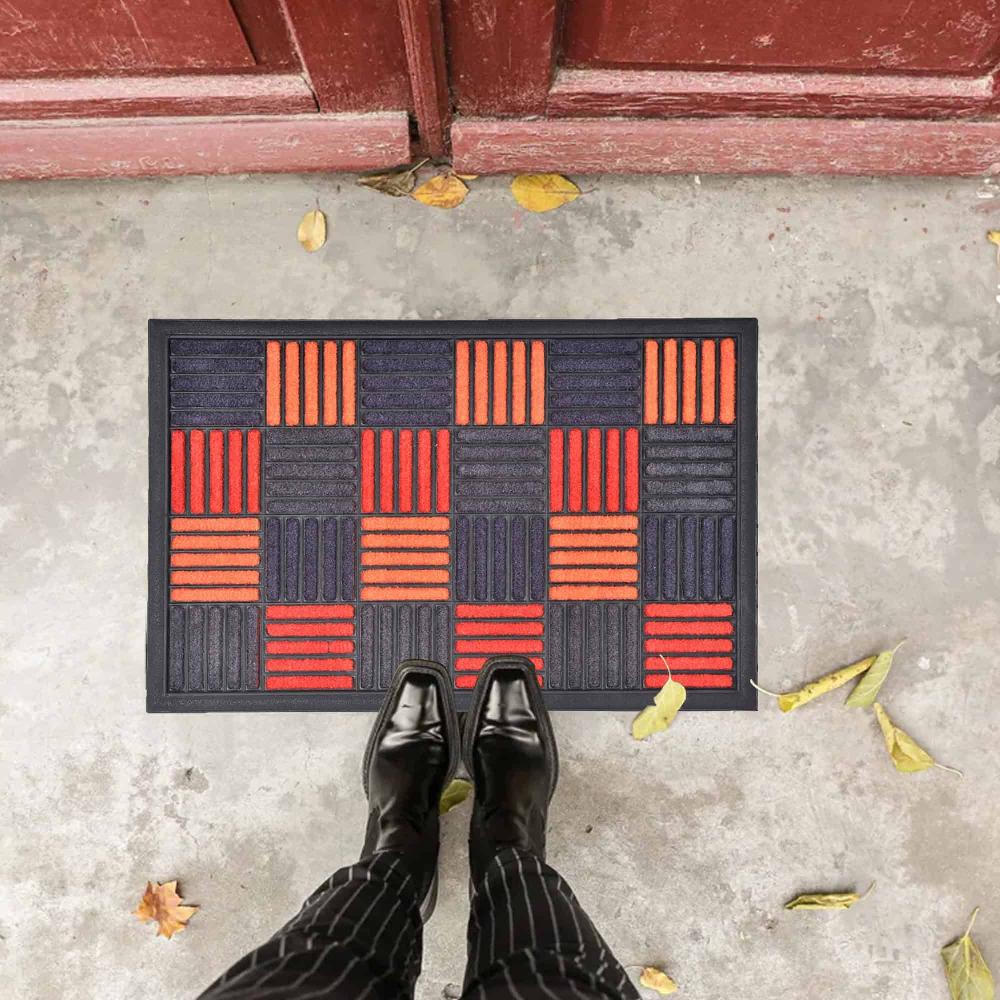 evideco Sheltered Front Door Mat Caroll Nylon Rubber Checkered Rug 24×16 Orange Home Accessories Door Mats Sheltered Door