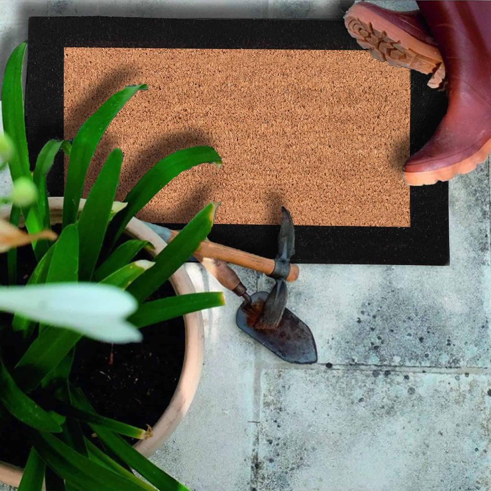 Evideco Sheltered Front Door Mat Coir Coco Fibers Rug 24×13 Natural-Border Black Home Accessories Door Mats Sheltered Door