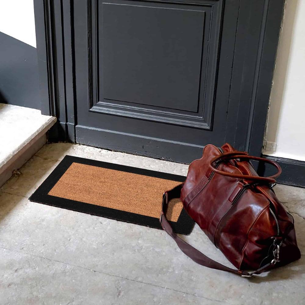 Evideco Sheltered Front Door Mat Coir Coco Fibers Rug 24×13 Natural-Border Black Home Accessories Door Mats Sheltered Door
