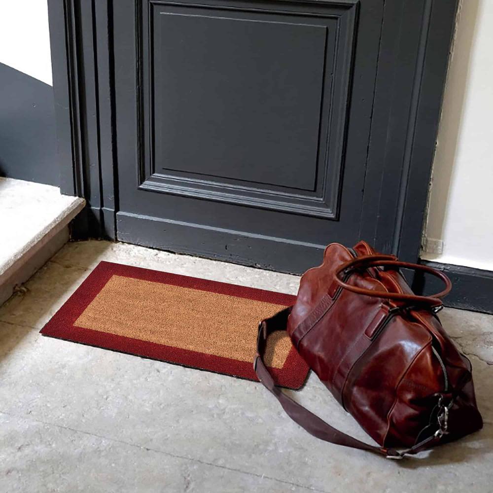 Evideco Sheltered Front Door Mat Coir Coco Fibers Rug 24×13 Natural-Border Red Home Accessories Door Mats Sheltered Door