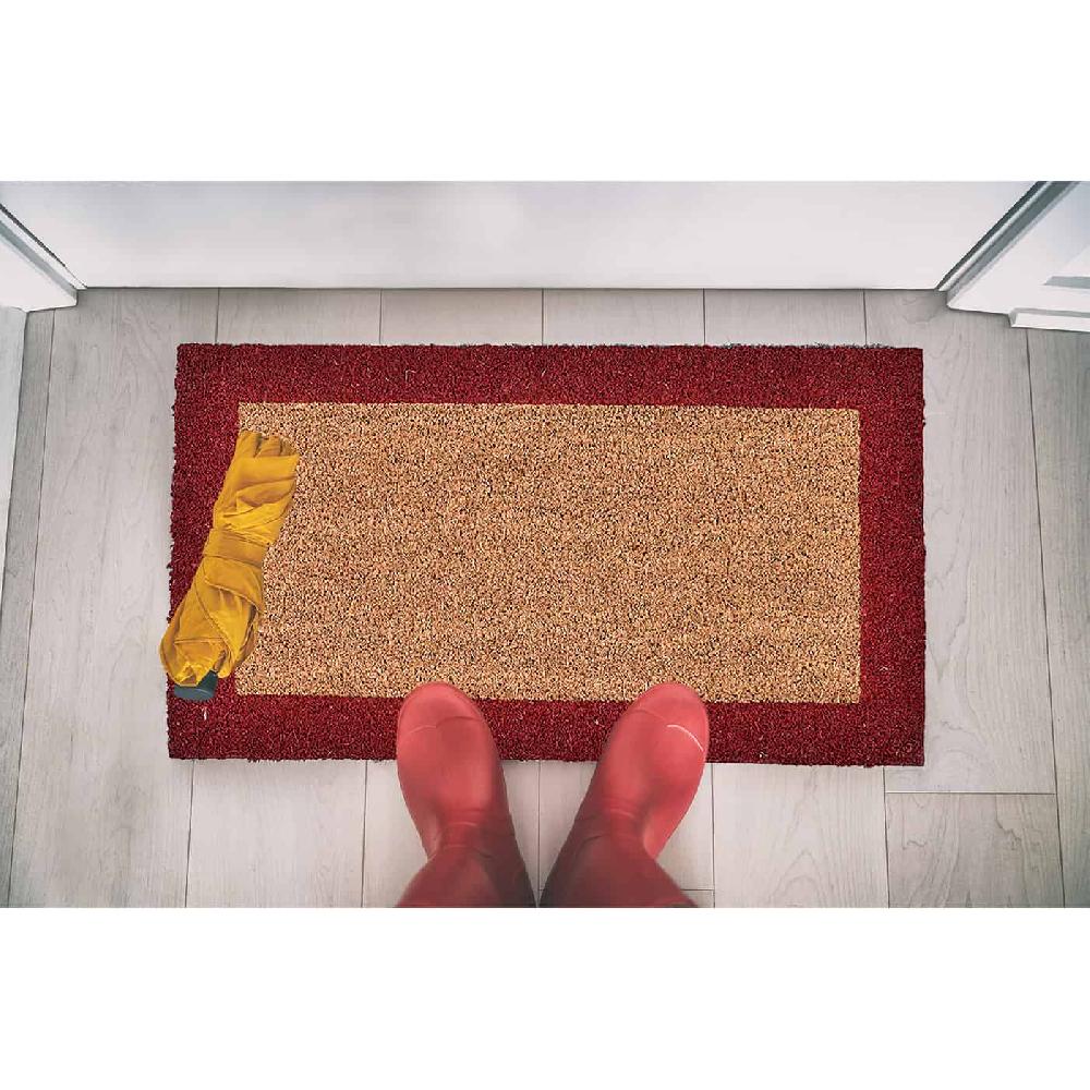 Evideco Sheltered Front Door Mat Coir Coco Fibers Rug 24×13 Natural-Border Red Home Accessories Door Mats Sheltered Door