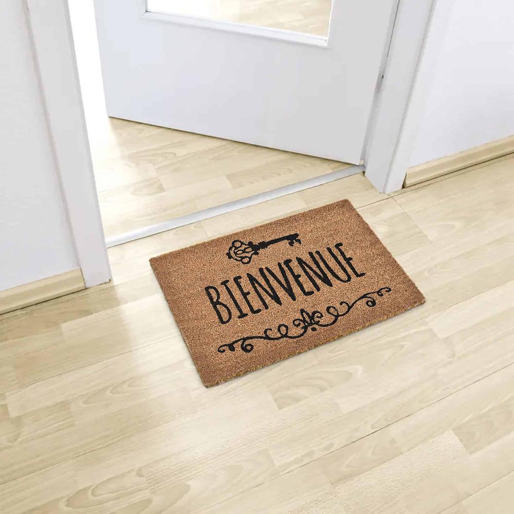 Evideco Sheltered Printed Front Door Mat Bienvenue Coir Coco Fibers Rug 24×16 Natural Home Accessories Door Mats Sheltered Door