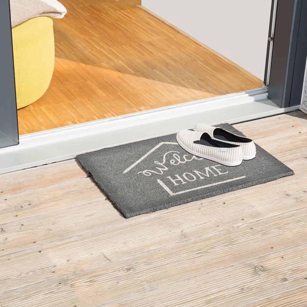 Evideco Sheltered Printed Front Door Mat Welcome Home Coir Coco Fibers Rug 24×16 Gray Home Accessories Door Mats Sheltered Door
