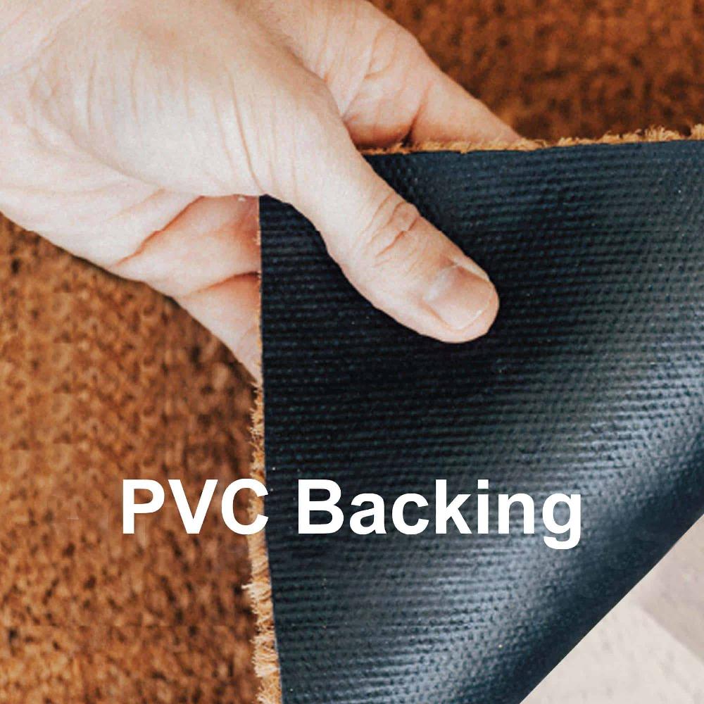 Evideco Sheltered Rectangle Coir Door Mat -Bonjour- Non Slip Backing Natural- Black 24×16 Home Accessories Door Mats