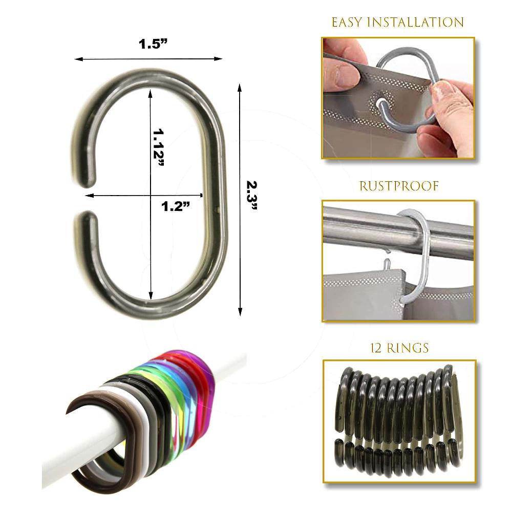 Evideco Shower Curtain Rings Plastic Hooks Solid And Clear Color Set Of 12 Clear Gray Shower Accessories Shower Curtain Hook