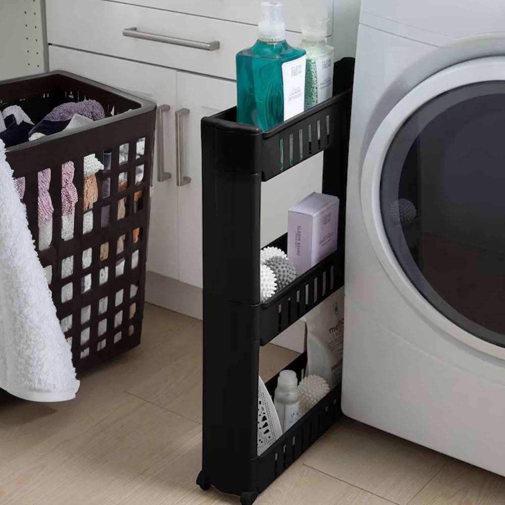 Evideco Sleek 3-Tier Multi-Functional Rolling Cart – Space-Saving Organizer – Ideal For Bathroom Kitchen & Laundry Storage Bathroom Storage & Furniture Towel Racks & Shelving Rolling Storage Carts