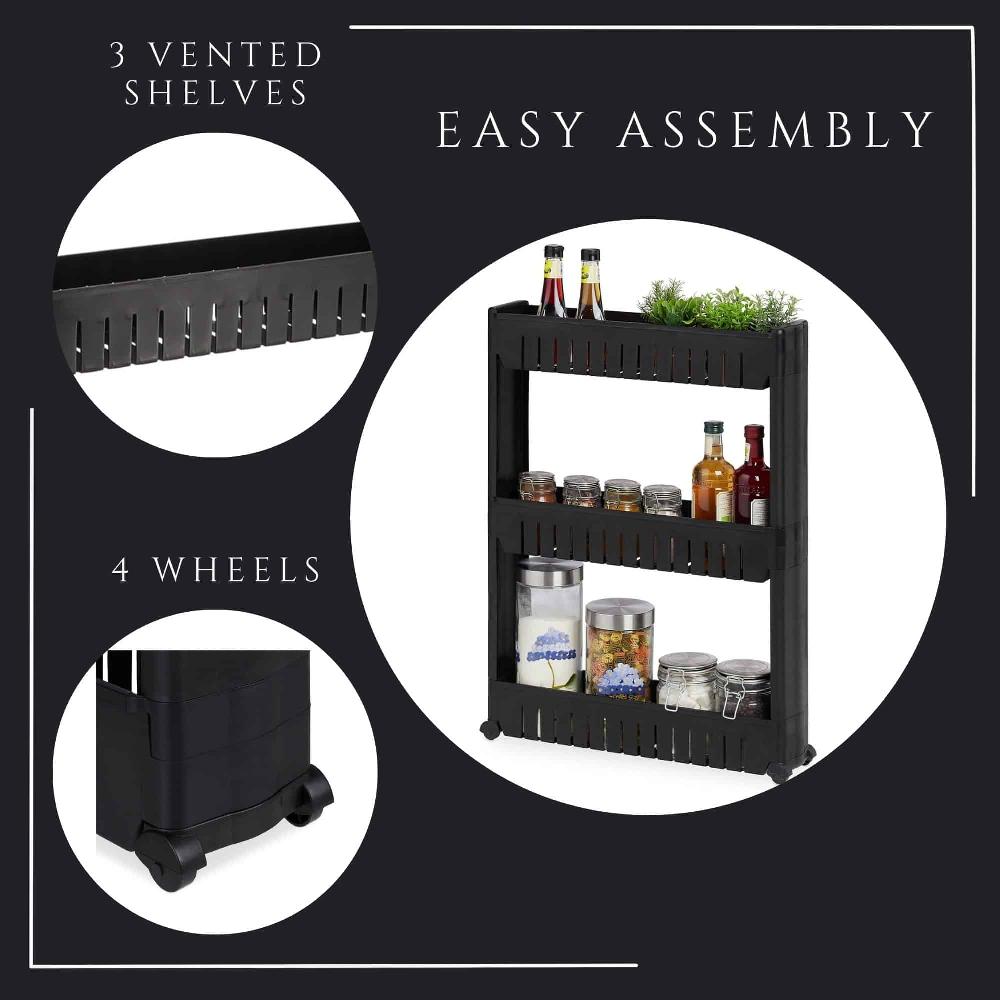 Evideco Sleek 3-Tier Multi-Functional Rolling Cart – Space-Saving Organizer – Ideal For Bathroom Kitchen & Laundry Storage Bathroom Storage & Furniture Towel Racks & Shelving Rolling Storage Carts