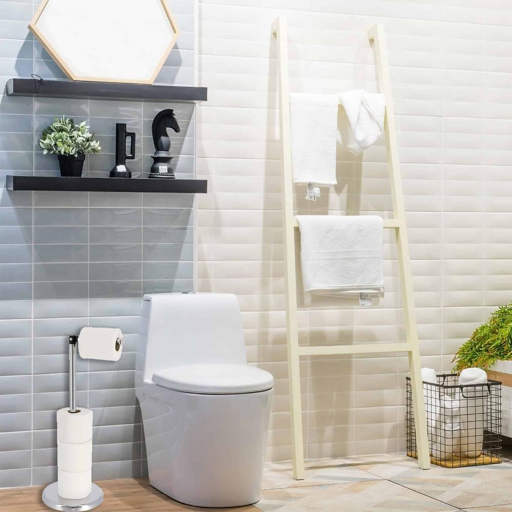 Evideco Sleek Chrome Toilet Paper Holder With Folding Arm And Reserve Compact Freestanding Metal Holder Toilet Seats & Accessories Toilet Paper Holders & Dispensers