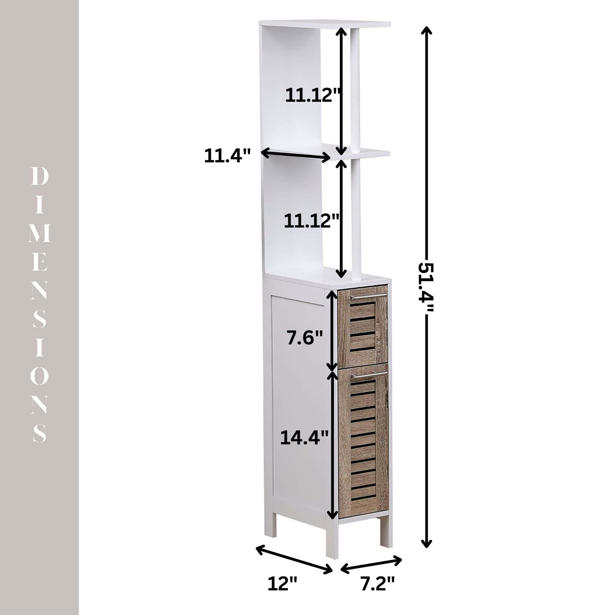 Evideco Slim Bathroom Storage Cabinet With Open Shelves And Two Doors Freestanding Organizer – Stockholm Collection Bathroom Storage & Furniture Floor Cabinets