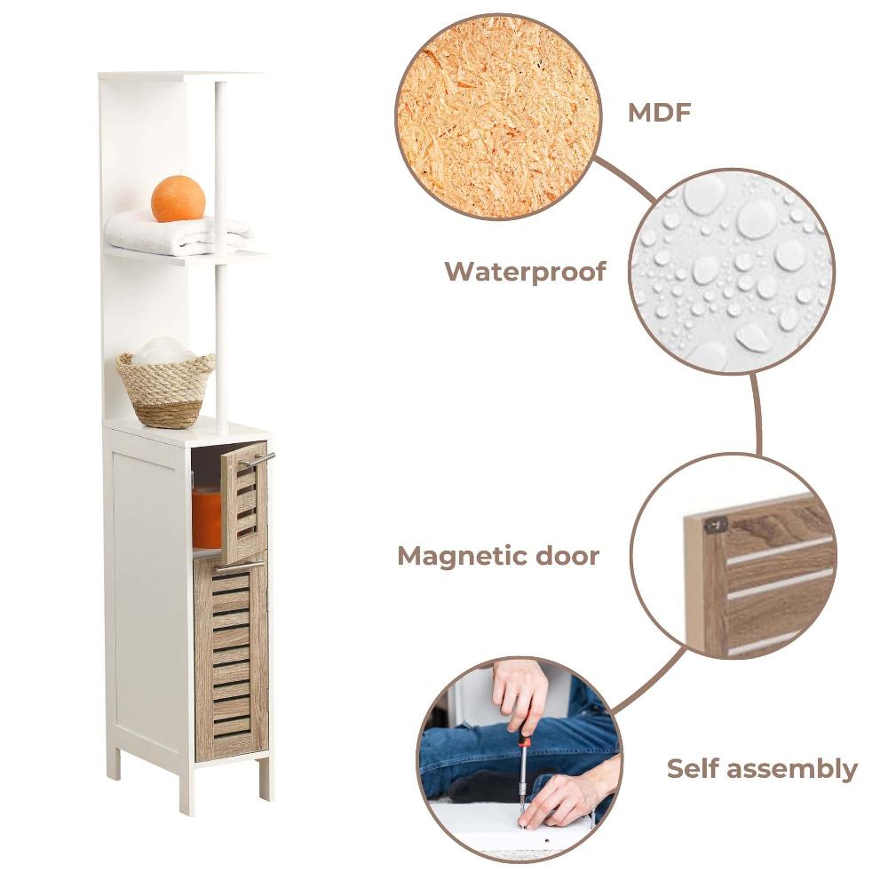 Evideco Slim Bathroom Storage Cabinet With Open Shelves And Two Doors Freestanding Organizer – Stockholm Collection Bathroom Storage & Furniture Floor Cabinets