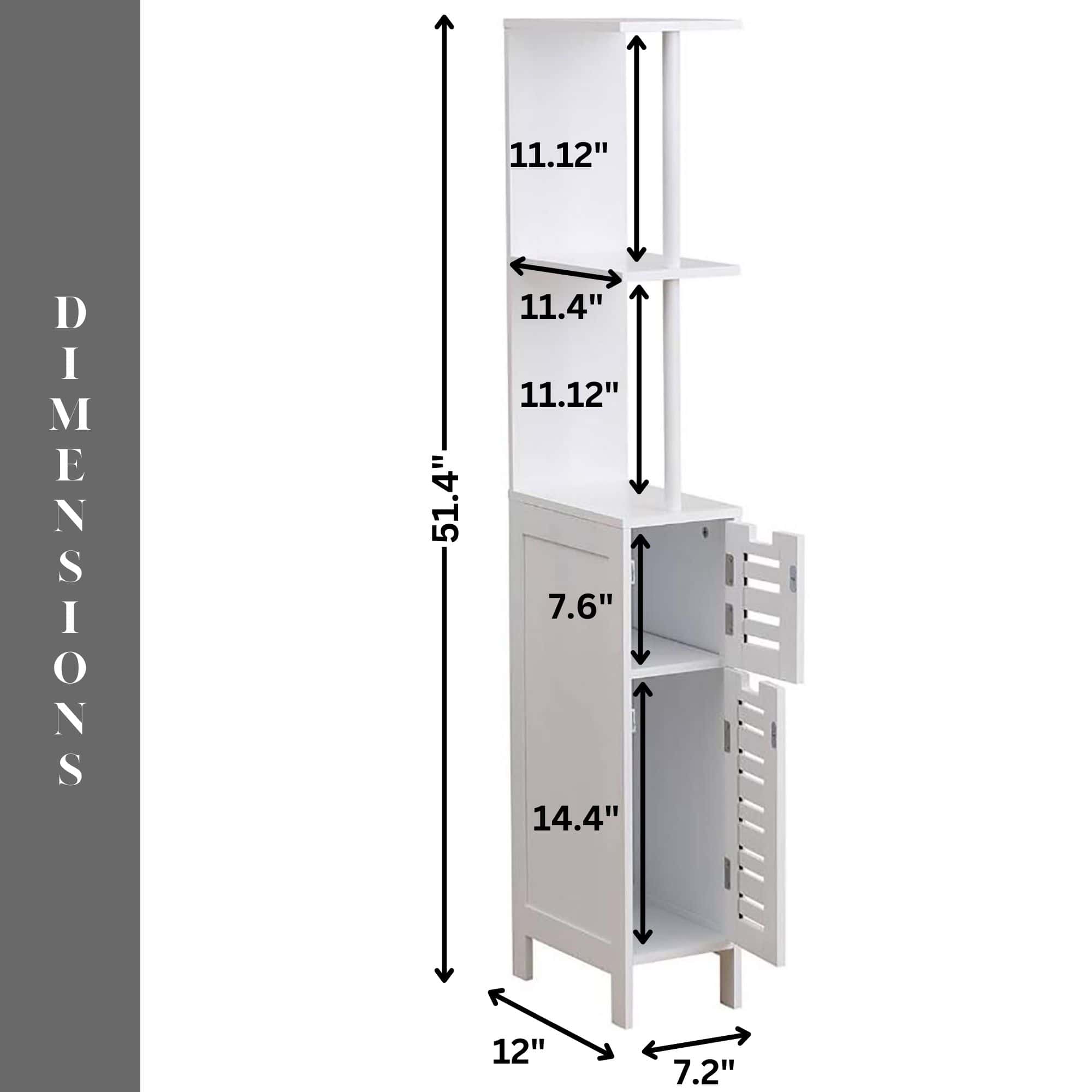 Evideco Slim Bathroom Storage Cabinet With Open Shelves And Two Doors Freestanding Organizer – Miami Collection Bathroom Storage & Furniture Floor Cabinets