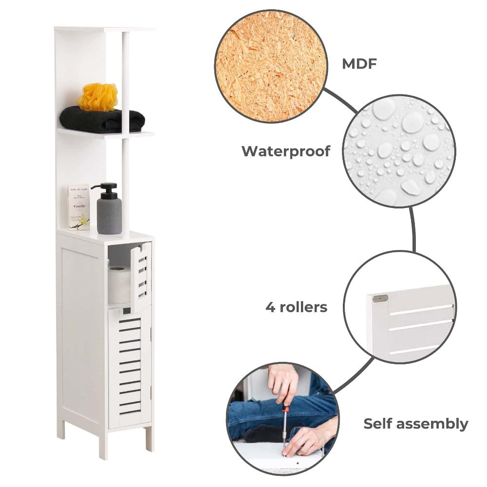 Evideco Slim Bathroom Storage Cabinet With Open Shelves And Two Doors Freestanding Organizer – Miami Collection Bathroom Storage & Furniture Floor Cabinets