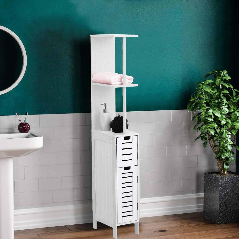 Evideco Slim Bathroom Storage Cabinet With Open Shelves And Two Doors Freestanding Organizer – Miami Collection Bathroom Storage & Furniture Floor Cabinets