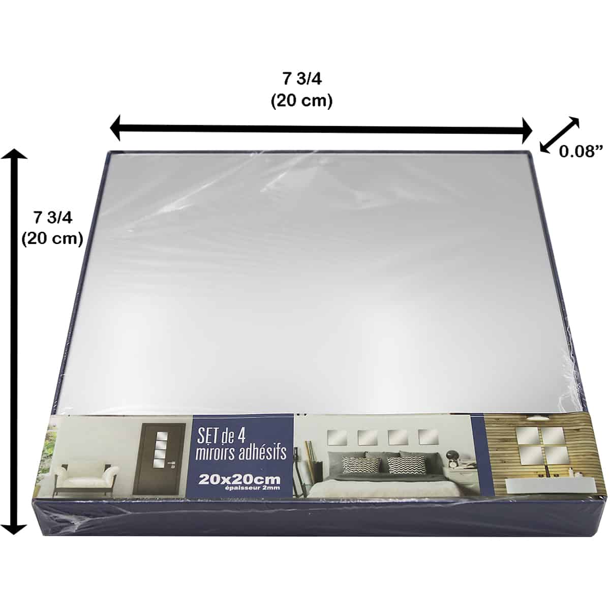 Evideco Small Decorative Wall Self Adhesive Square Shaped Mirrors – Set Of 4 Bathroom Accessories Adhesive Wall Mirrors