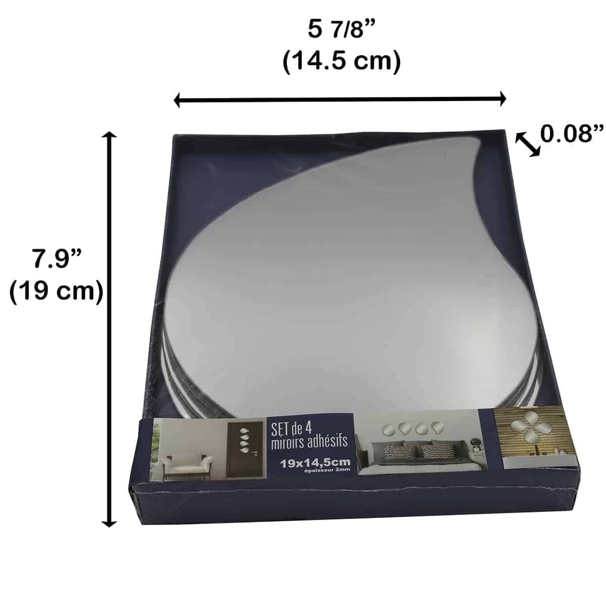 Evideco Small Decorative Wall Self Adhesive Water Drop Shaped Mirrors – Set Of 4 Bathroom Accessories Adhesive Wall Mirrors