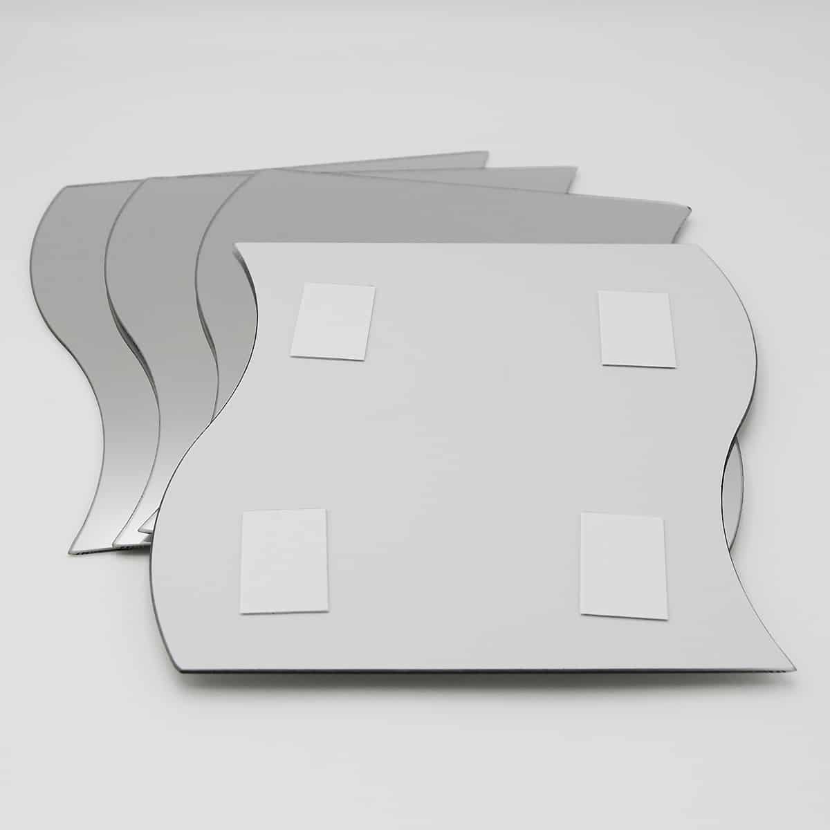 Evideco Small Decorative Wall Self Adhesive Wave Shaped Mirrors – Set Of 4 Bathroom Accessories Adhesive Wall Mirrors