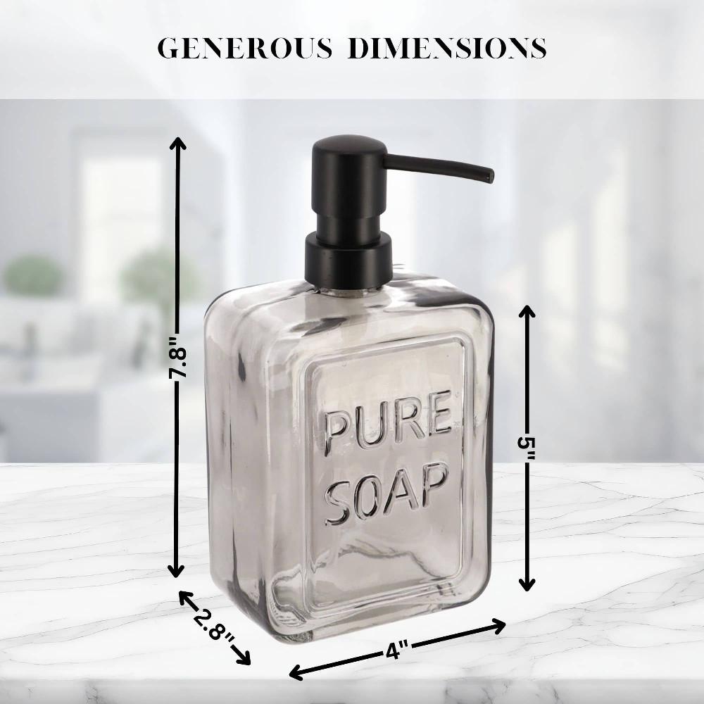 Evideco Smoked Glass Soap Dispenser PURE SOAP 18 FL OZ Bathroom Accessories Soap & Lotion Dispensers