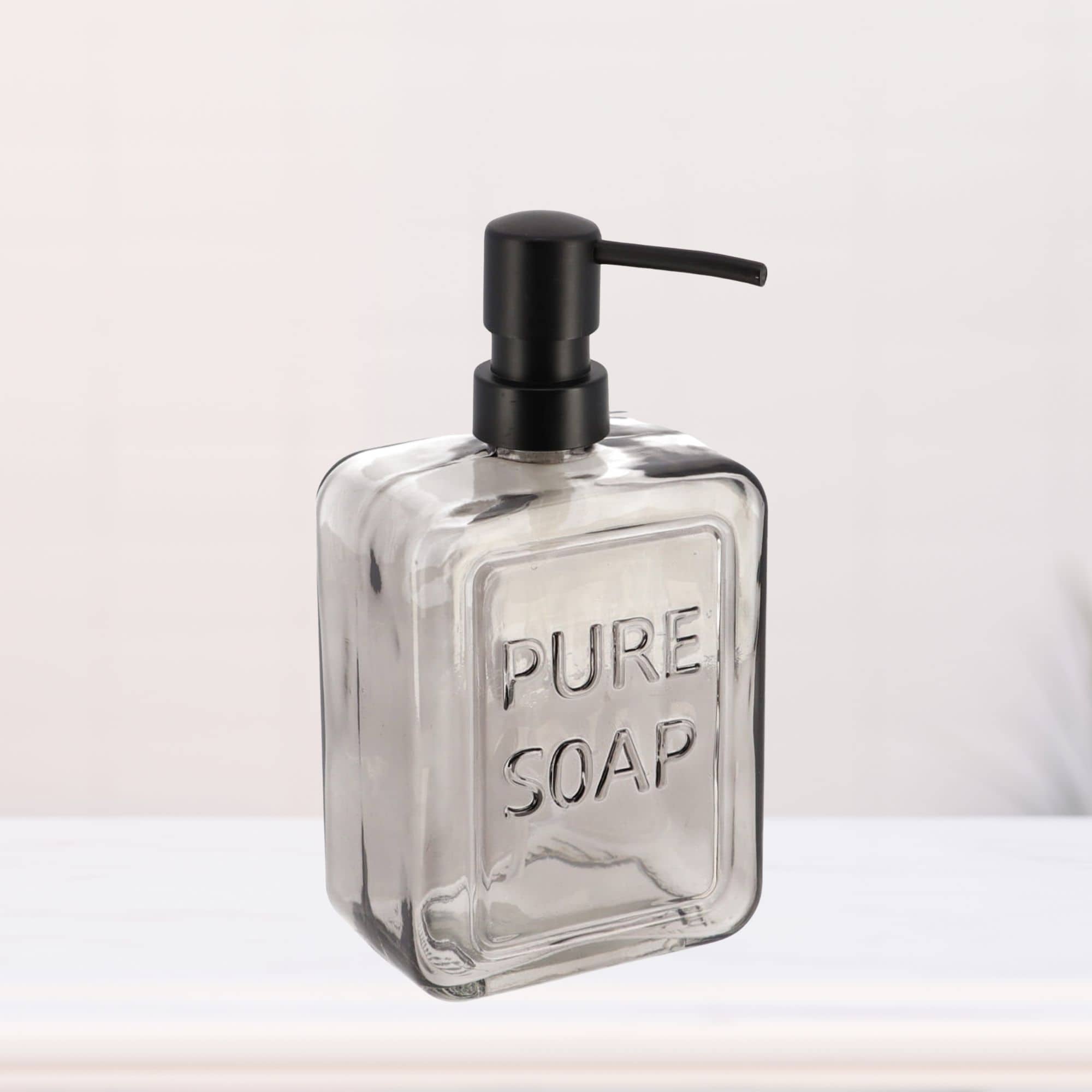 Evideco Smoked Glass Soap Dispenser PURE SOAP 18 FL OZ Bathroom Accessories Soap & Lotion Dispensers