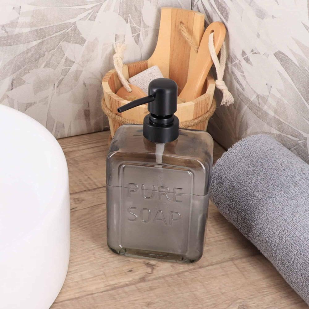 Evideco Smoked Glass Soap Dispenser PURE SOAP 18 FL OZ Bathroom Accessories Soap & Lotion Dispensers