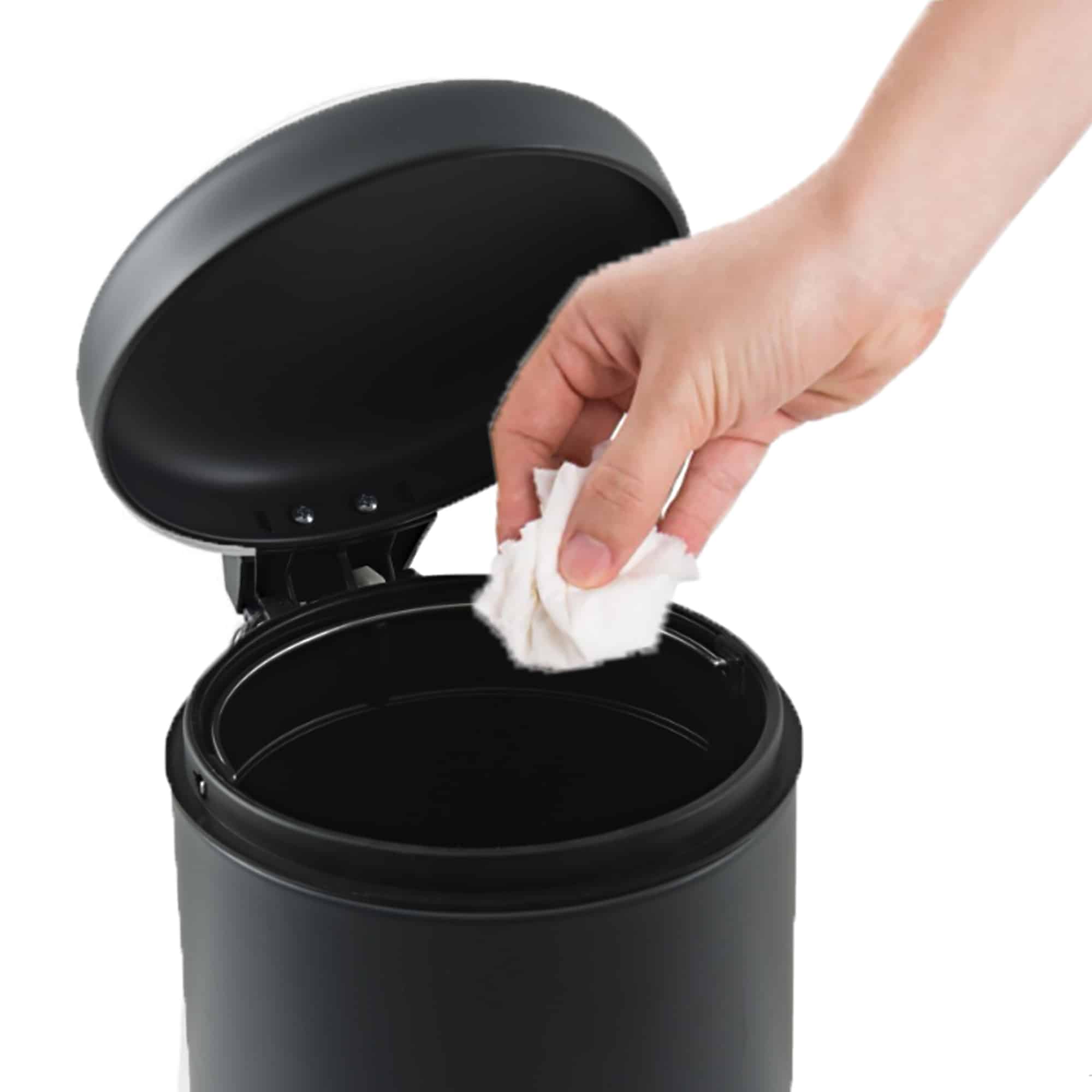Evideco Soft Close Lid Round Metal Bath Floor Step Trash Can Waste Bin 3-liters-0.8-gal Black Toilet Seats & Accessories Toilet Wastebaskets Design & Solid
