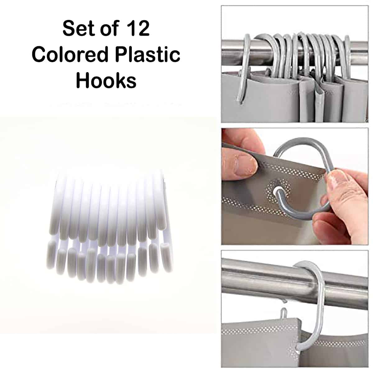 Evideco Solid White Plastic Shower Curtain Rings – Set Of 12 Shower Accessories Shower Curtain Hook