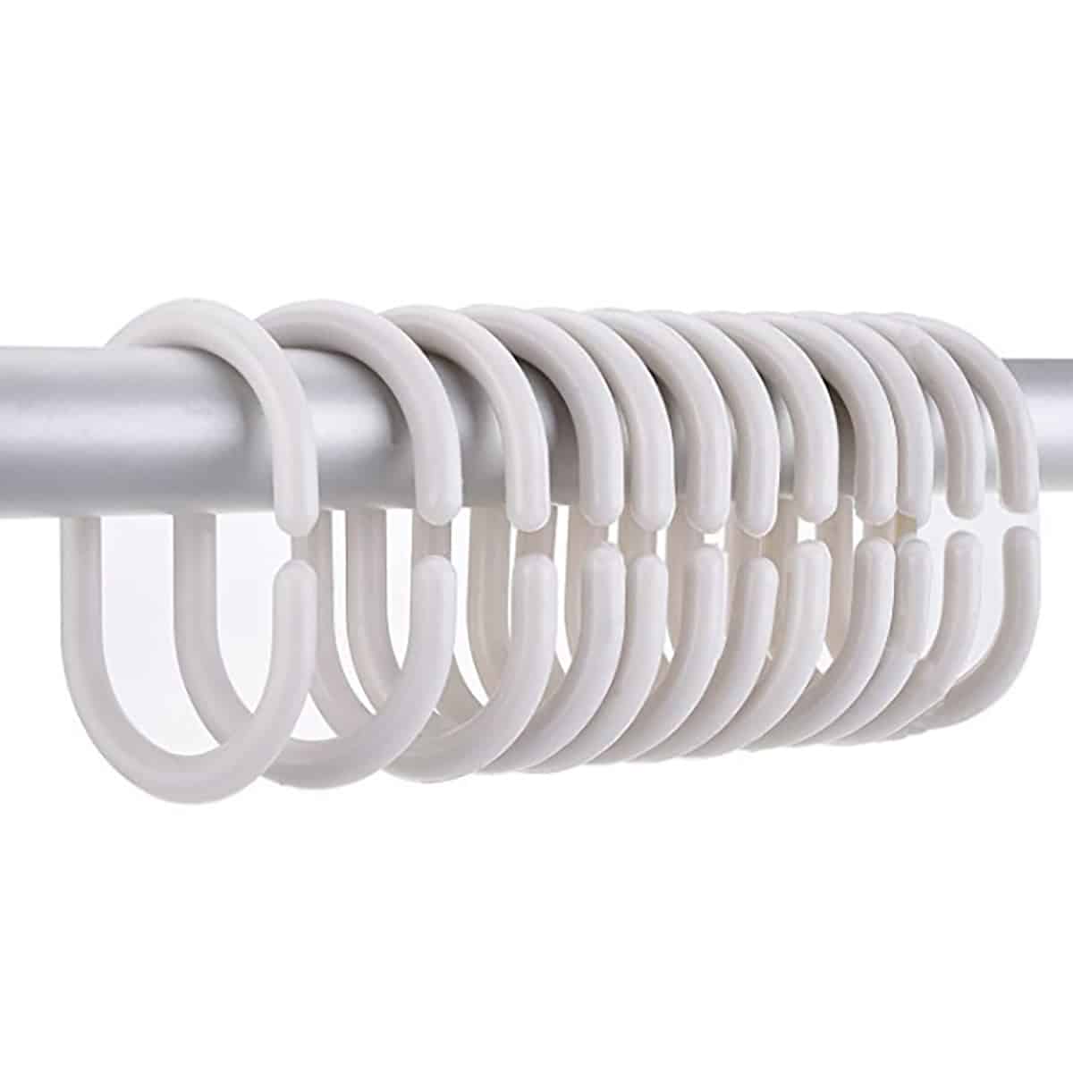 Evideco Solid White Plastic Shower Curtain Rings – Set Of 12 Shower Accessories Shower Curtain Hook