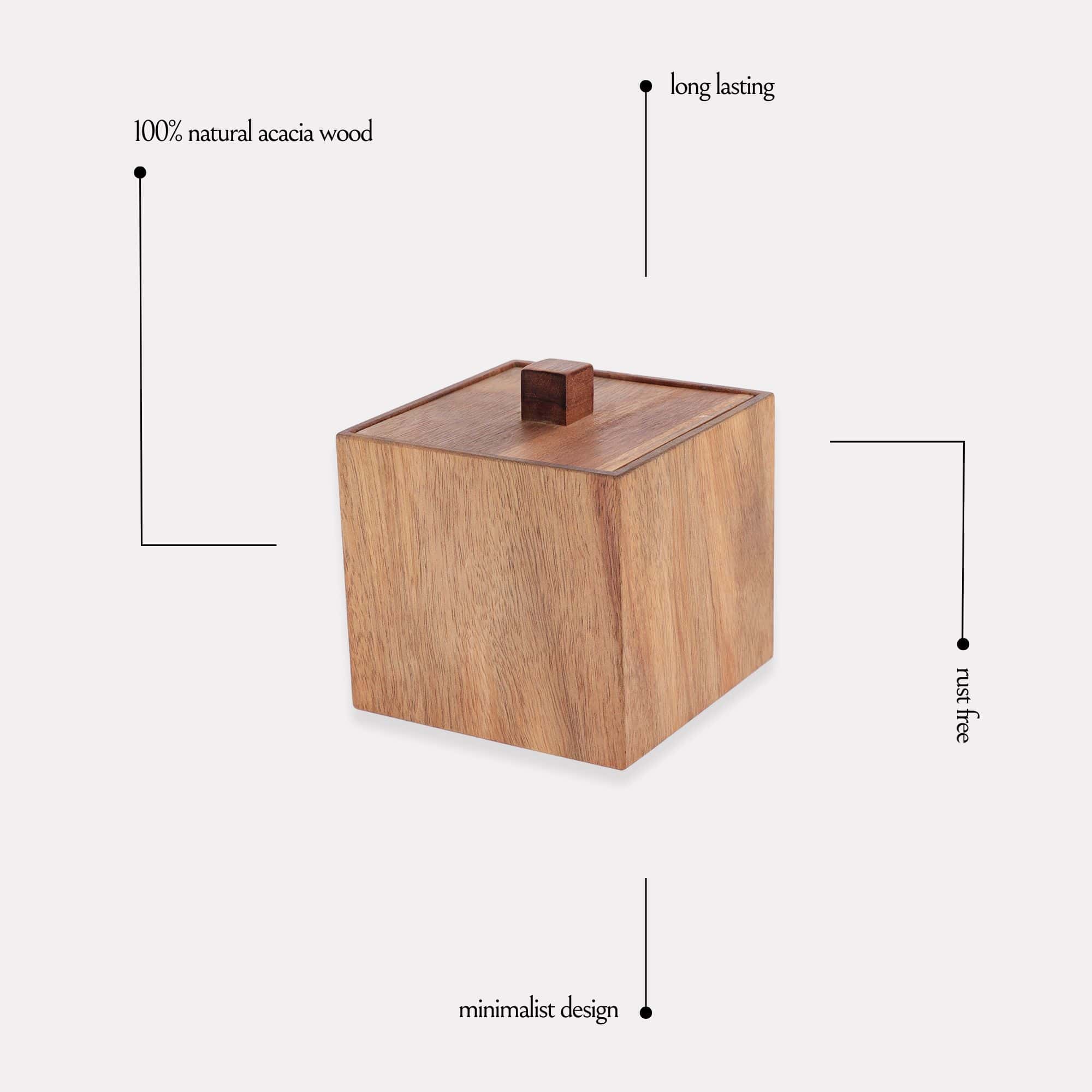 Evideco Square Acacia Wood Storage Box With Lid Bathroom Accessories Cosmetic & Vanity Organizers