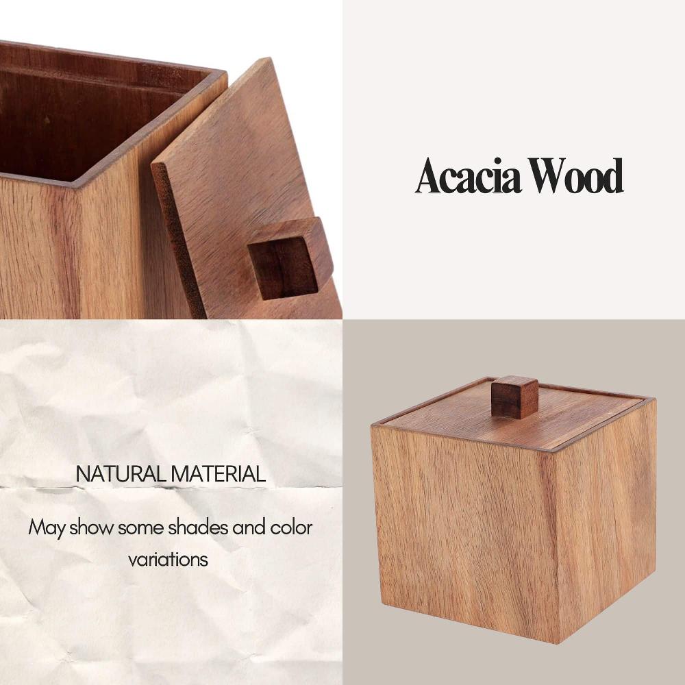 Evideco Square Acacia Wood Storage Box With Lid Bathroom Accessories Cosmetic & Vanity Organizers