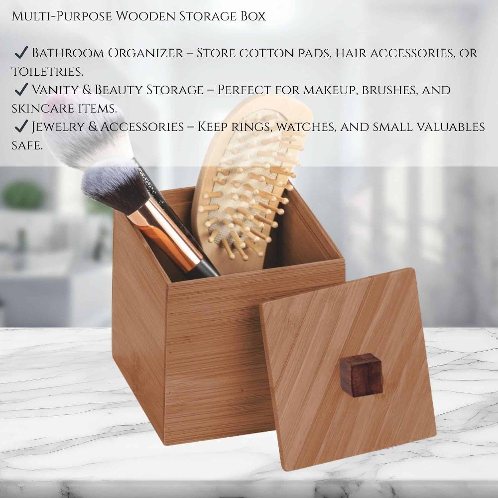 Evideco Square Acacia Wood Storage Box With Lid Bathroom Accessories Cosmetic & Vanity Organizers