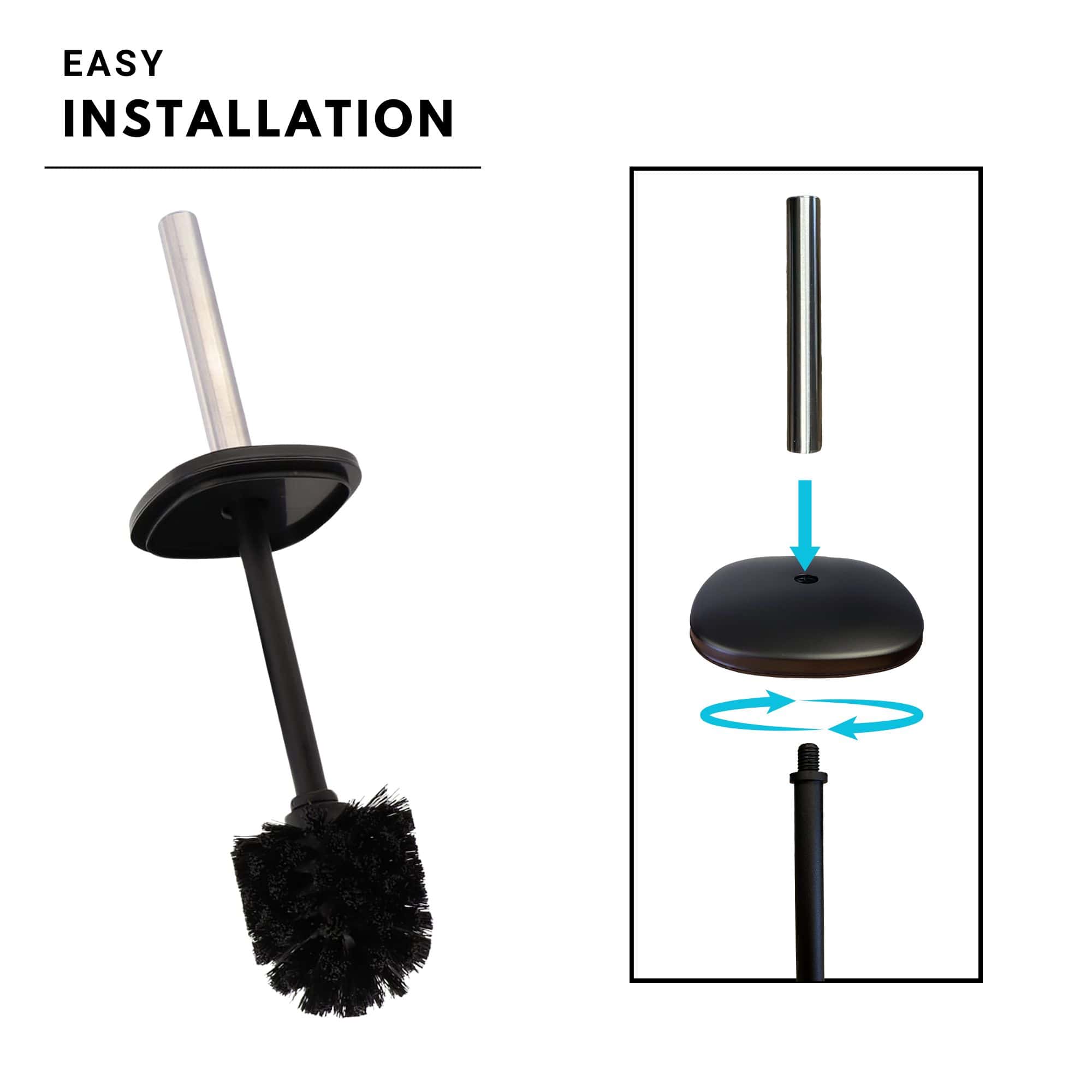 Evideco Square Black Metal Toilet Brush And Holder – Bathroom Cleaning Tool With Sturdy Handle Splash Guard Removable Inner Protection Toilet Seats & Accessories Toilet Brushes