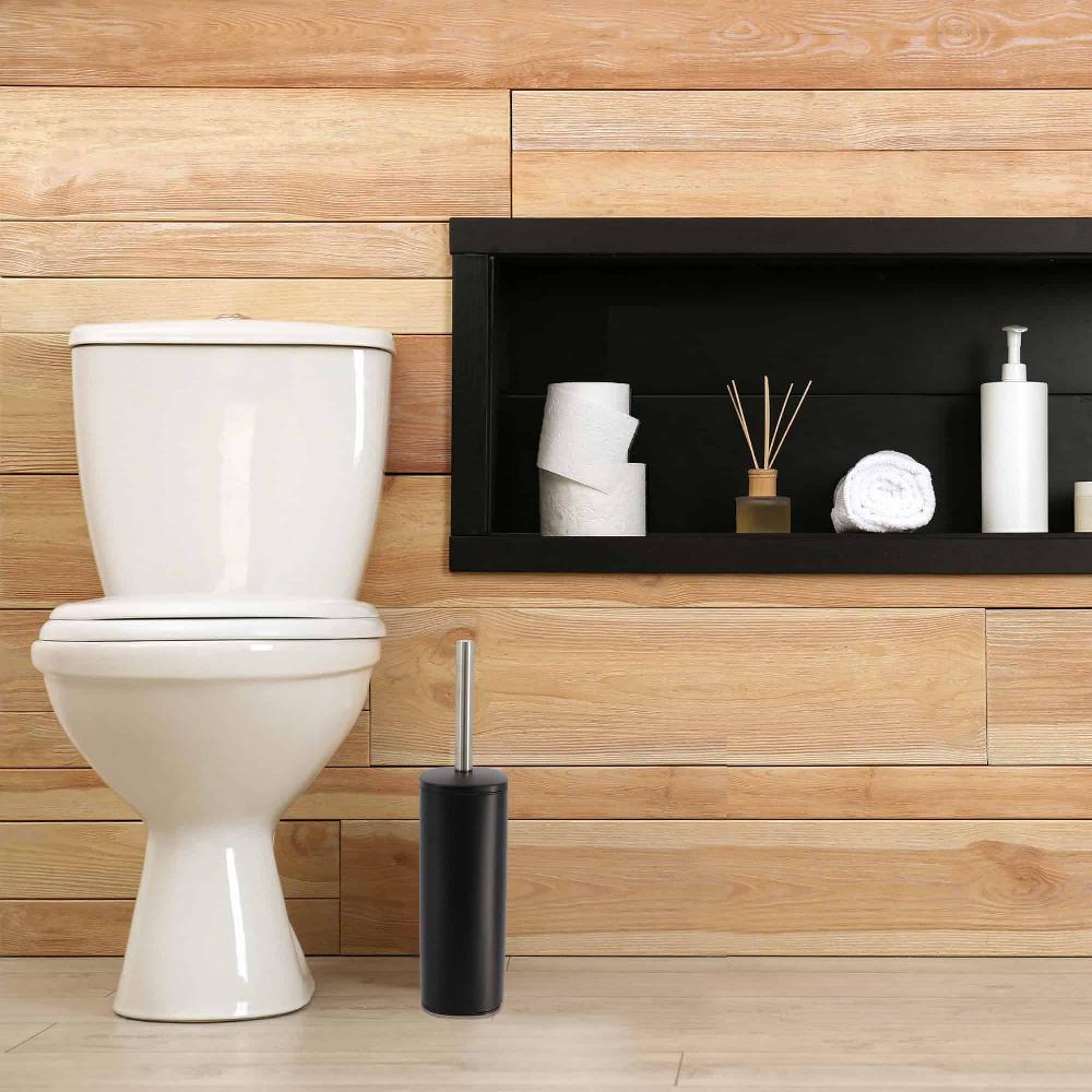 Evideco Square Black Metal Toilet Brush And Holder – Bathroom Cleaning Tool With Sturdy Handle Splash Guard Removable Inner Protection Toilet Seats & Accessories Toilet Brushes