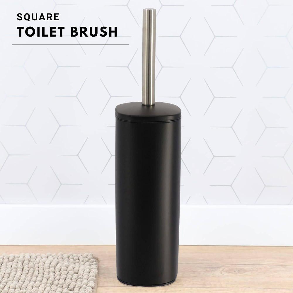 Evideco Square Black Metal Toilet Brush And Holder – Bathroom Cleaning Tool With Sturdy Handle Splash Guard Removable Inner Protection Toilet Seats & Accessories Toilet Brushes