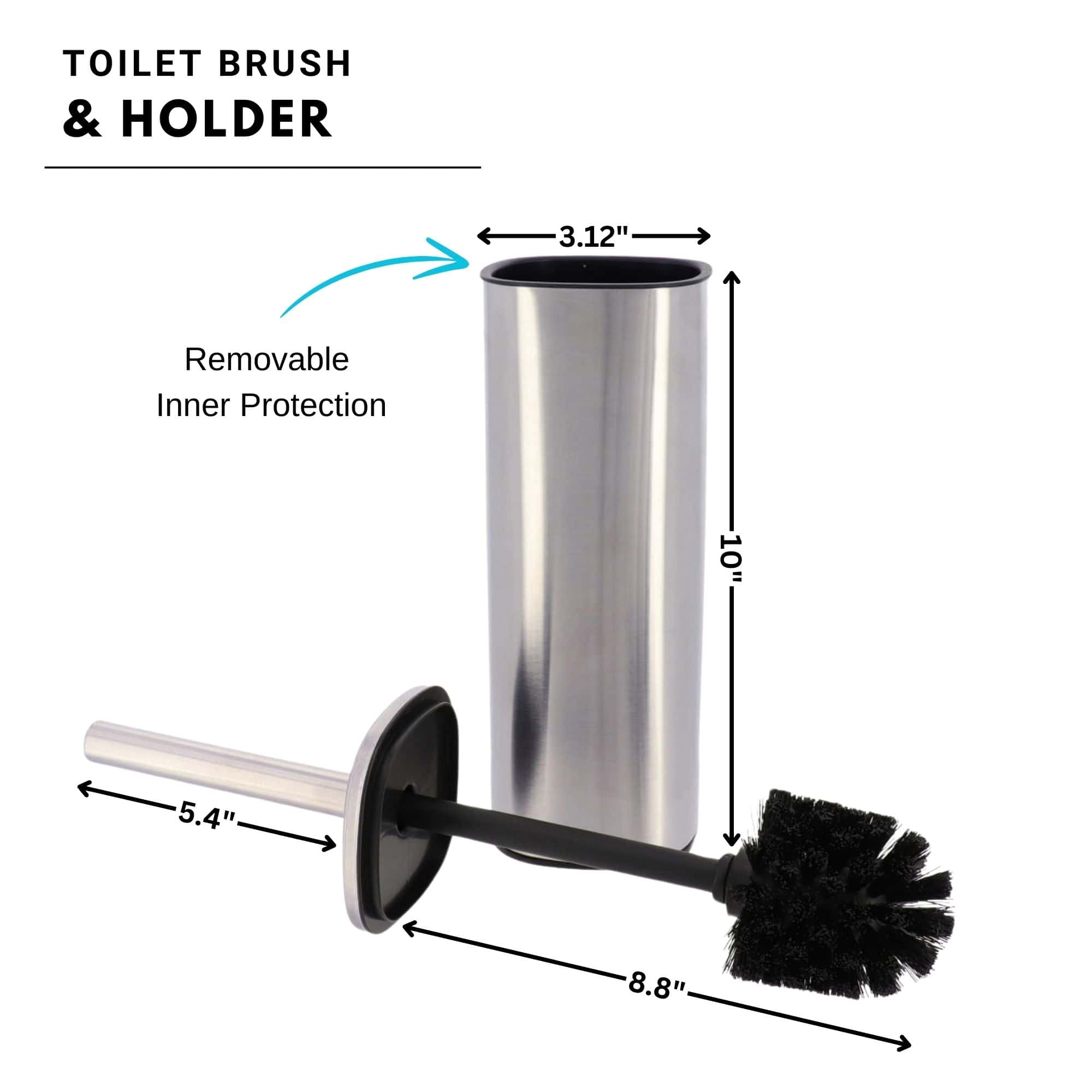 Evideco Square Chrome Metal Toilet Brush And Holder – Bathroom Cleaning Tool With Sturdy Handle Splash Guard Removable Inner Protection Toilet Seats & Accessories Toilet Brushes